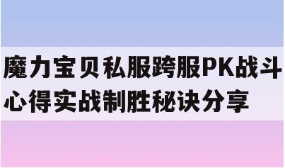 魔力宝贝私服跨服PK战斗心得实战制胜秘诀分享