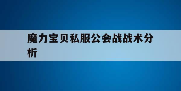 魔力宝贝私服公会战战术分析